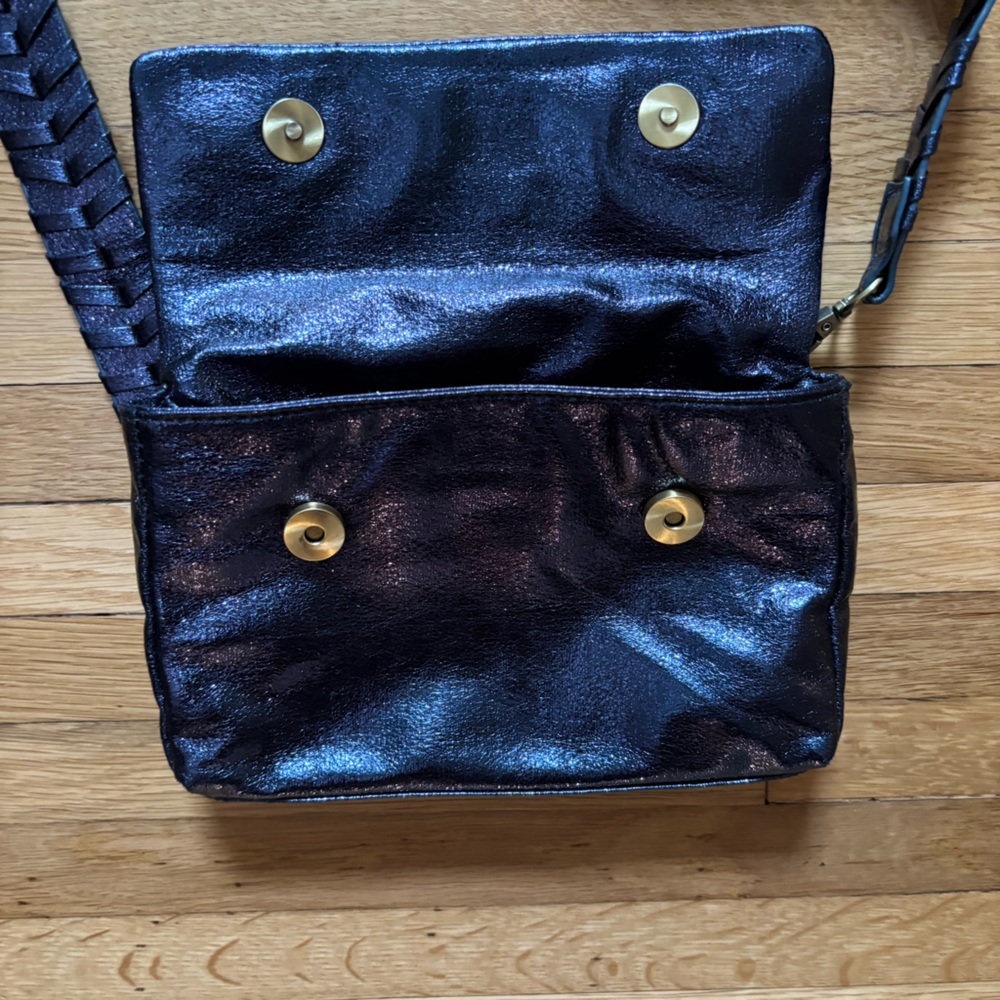 Anthropologie Shiny Navy Crossbody Purse Removable braided strap Cocktail Fairy - Picture 9 of 10
